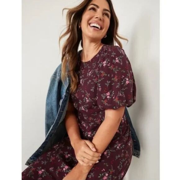 Old Navy Puff Sleeve Open Back Cottagecore Floral Print Maxi Dress - Picture 9 of 9